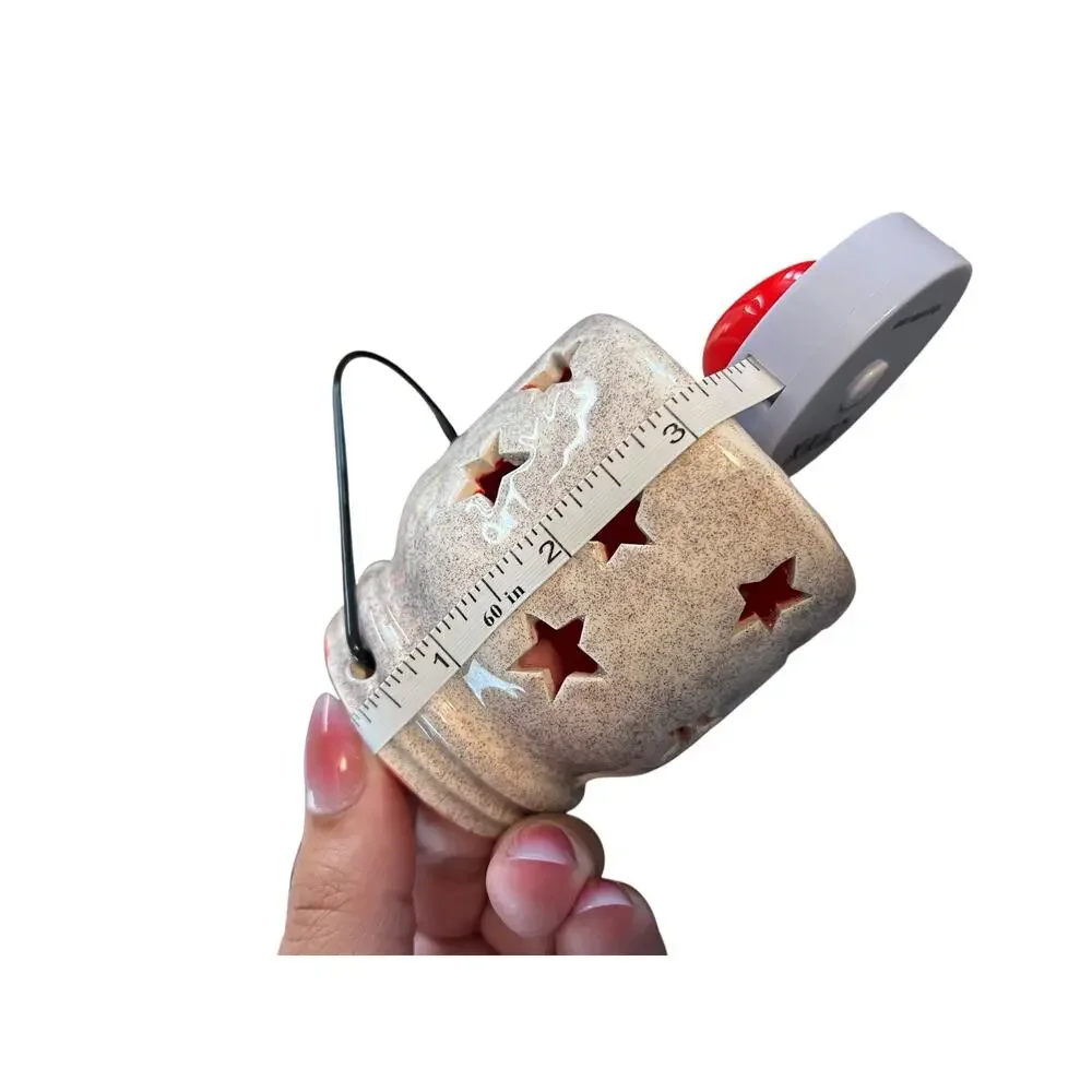 Rustic Ceramic Star Lantern Speckled Grey‎ Red Interior Mason Jar Style 3.5